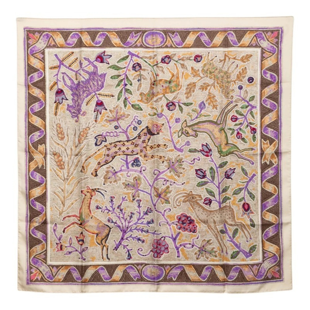 HERMES White Silk Scarf
